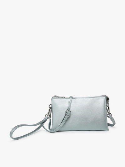 M013 Riley Plain Metalic 3 Compartment Crossbody/Wristlet - MiMi Wholesale