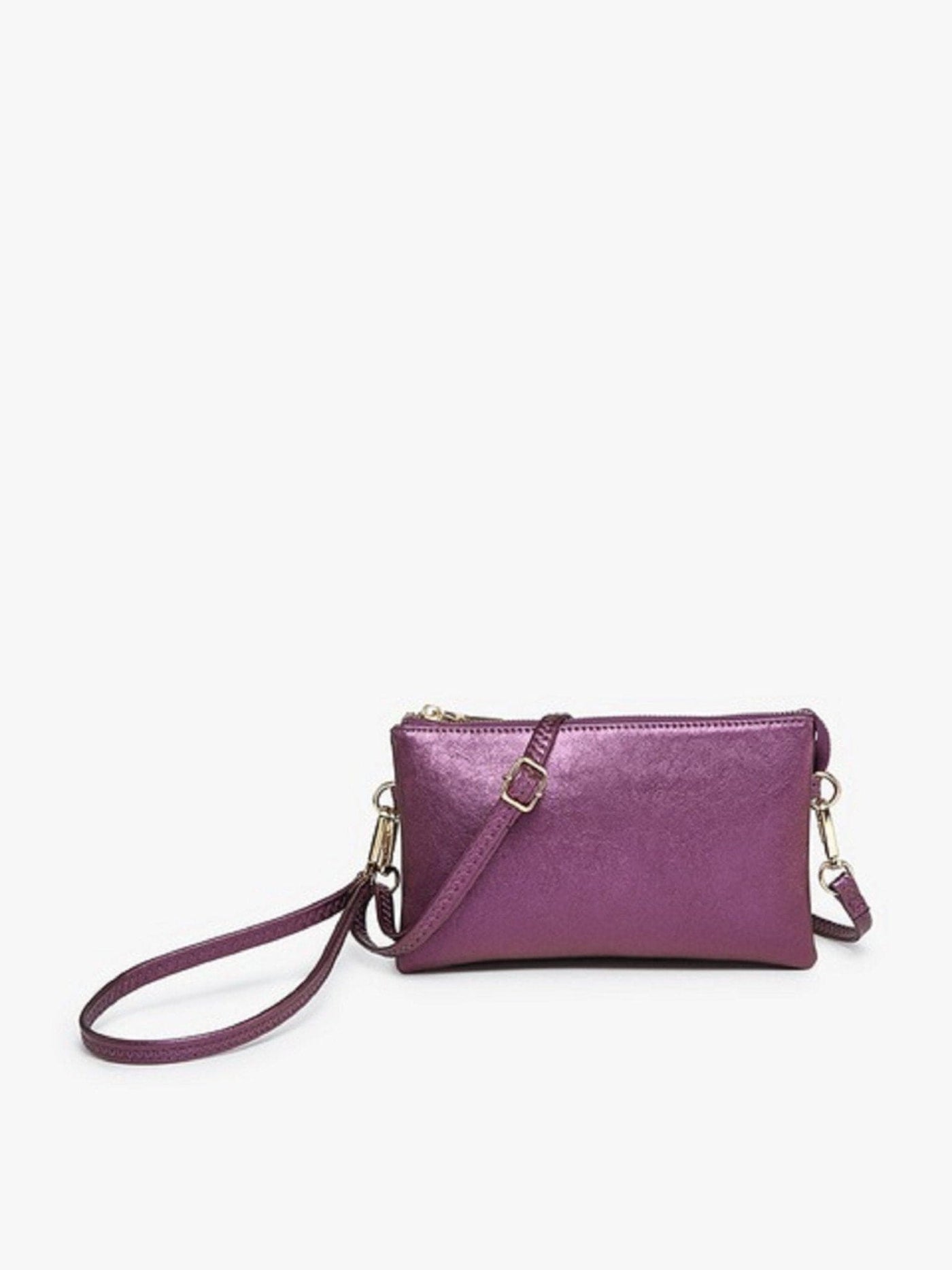 M013 Riley Plain Metalic 3 Compartment Crossbody/Wristlet - MiMi Wholesale