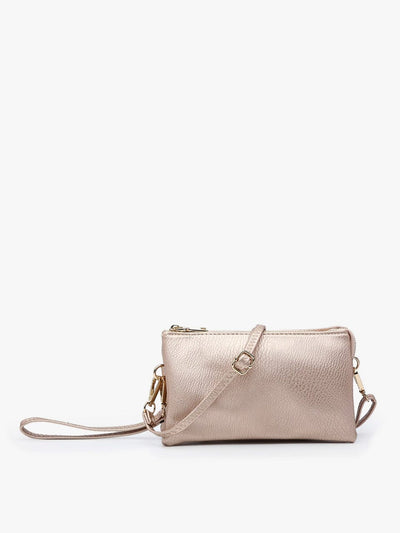 M013 Riley Plain Metallic 3 Compartment Crossbody/Wristlet - MiMi Wholesale