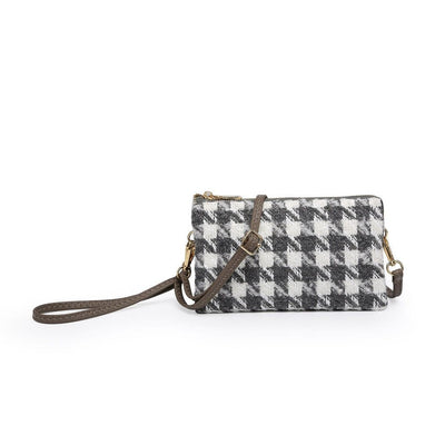 M013HDST Houndstooth 3 Compartment Crossbody - MiMi Wholesale