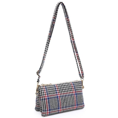 M013HDST Houndstooth 3 Compartment Crossbody - MiMi Wholesale