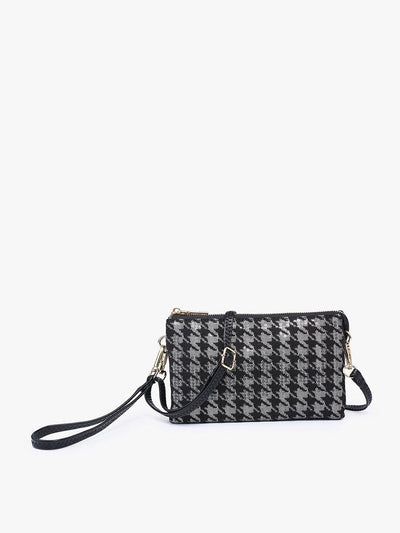 M013HDST Houndstooth 3 Compartment Crossbody - MiMi Wholesale