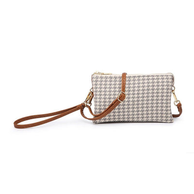 M013HDST Houndstooth 3 Compartment Crossbody - MiMi Wholesale