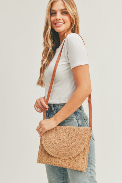 MB0181 Eden Striped Straw Crossbody/Clutch - MiMi Wholesale