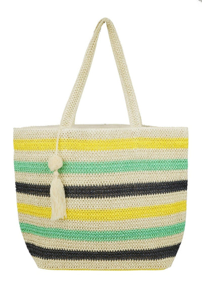 MB0205 Amara Striped Crochet Tote Bag With Tassel - MiMi Wholesale