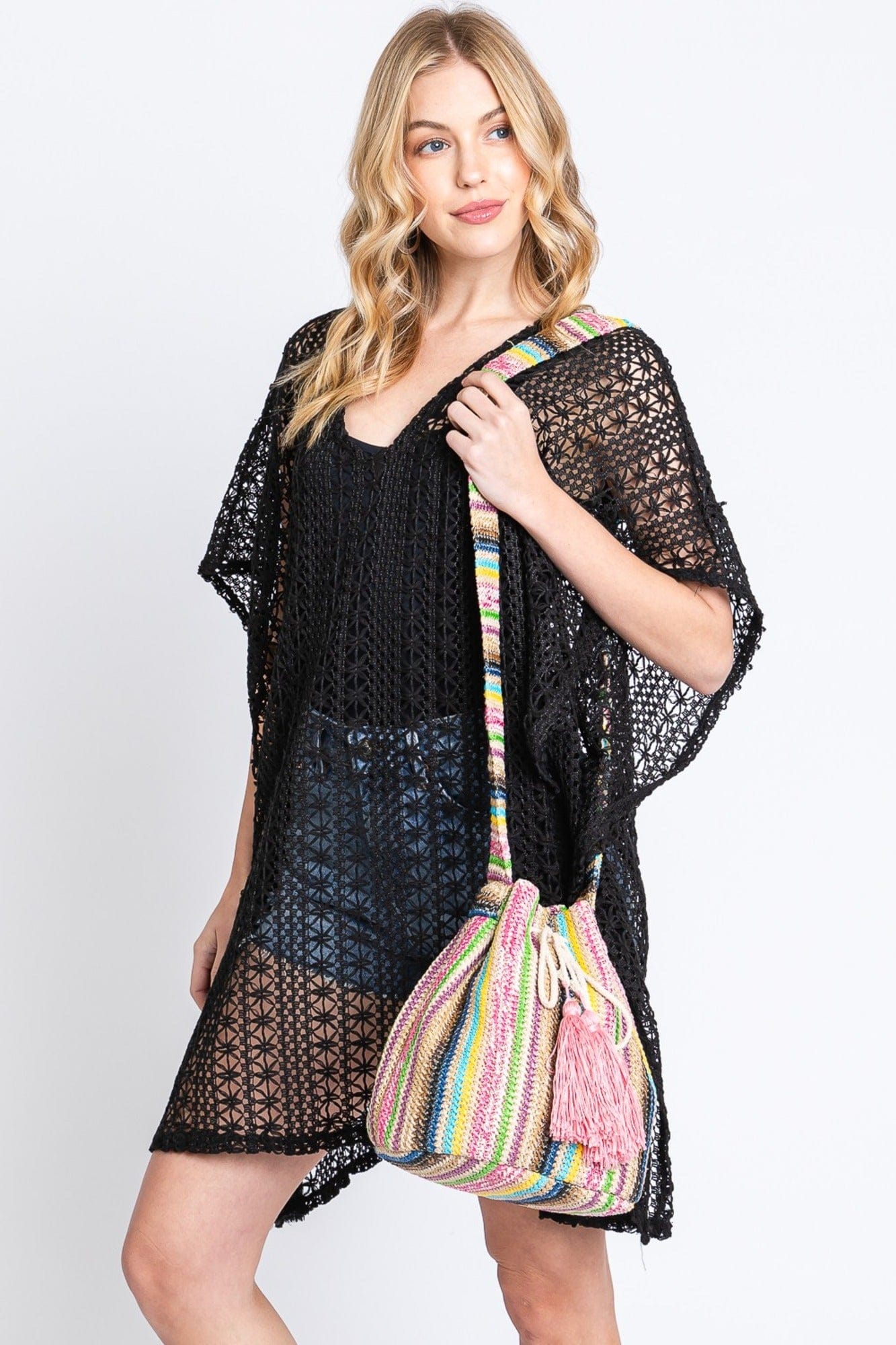 MB0236 Harmony Multi Color Striped Straw Bucket Bag - MiMi Wholesale