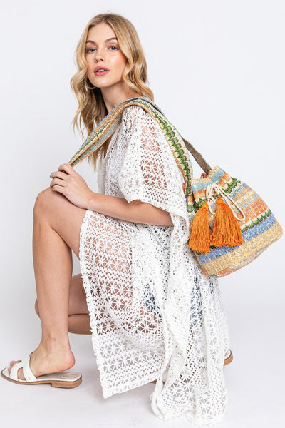 MB0237 Gracie Multi Color Straw Bucket Bag - MiMi Wholesale