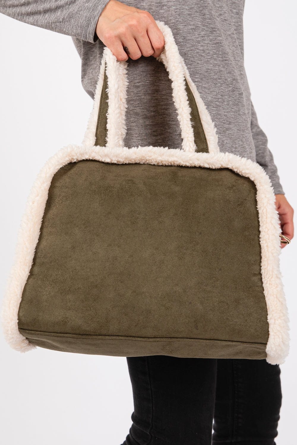 MB0260 Fleece Trimmed Tote/Crossbody Bag - MiMi Wholesale