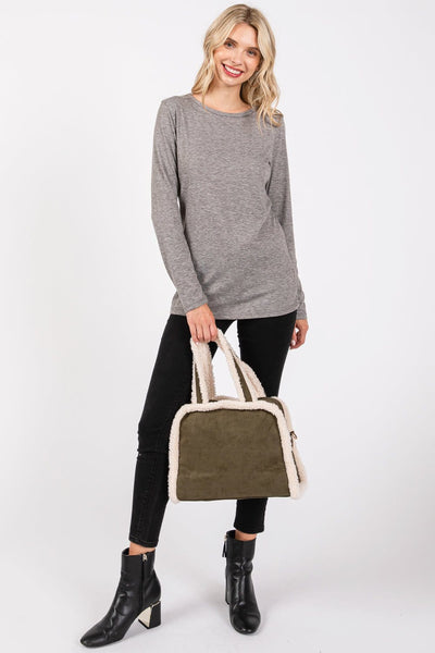 MB0260 Fleece Trimmed Tote/Crossbody Bag - MiMi Wholesale