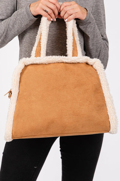 MB0260 Fleece Trimmed Tote/Crossbody Bag - MiMi Wholesale