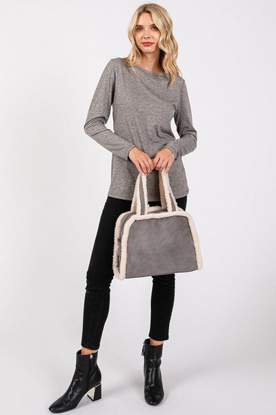 MB0260 Fleece Trimmed Tote/Crossbody Bag - MiMi Wholesale