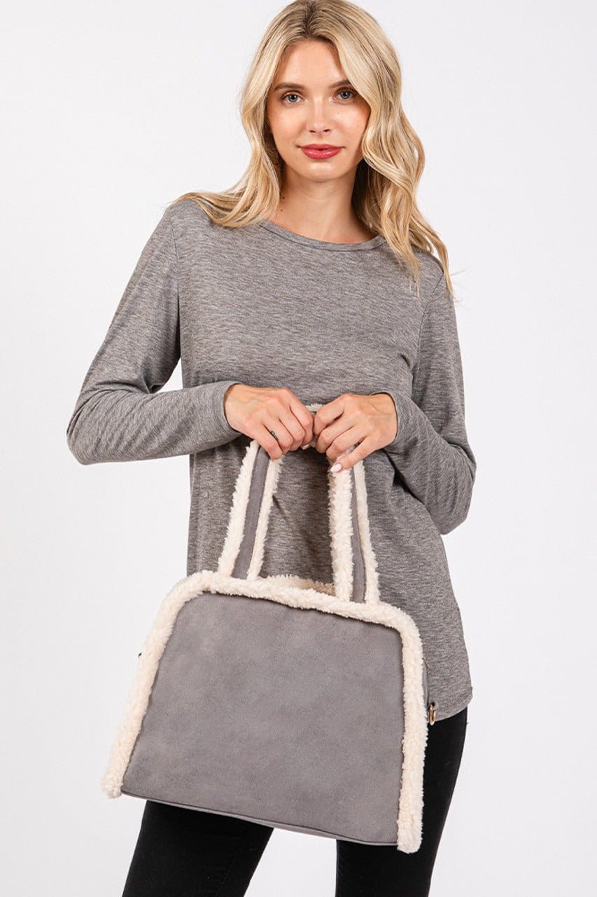 MB0260 Fleece Trimmed Tote/Crossbody Bag - MiMi Wholesale