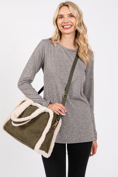 MB0260 Fleece Trimmed Tote/Crossbody Bag - MiMi Wholesale