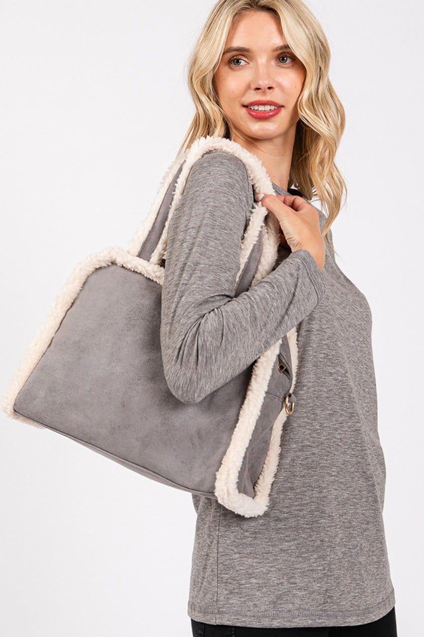 MB0260 Fleece Trimmed Tote/Crossbody Bag - MiMi Wholesale