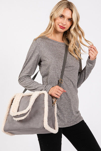 MB0260 Fleece Trimmed Tote/Crossbody Bag - MiMi Wholesale