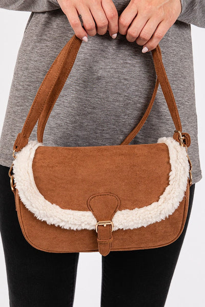 MB0261 SherpaTrimmed Faux Suede Crossbody Bag - MiMi Wholesale