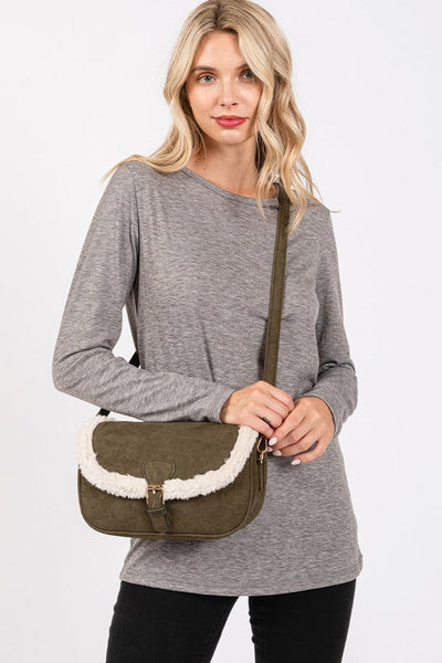 MB0261 SherpaTrimmed Faux Suede Crossbody Bag - MiMi Wholesale