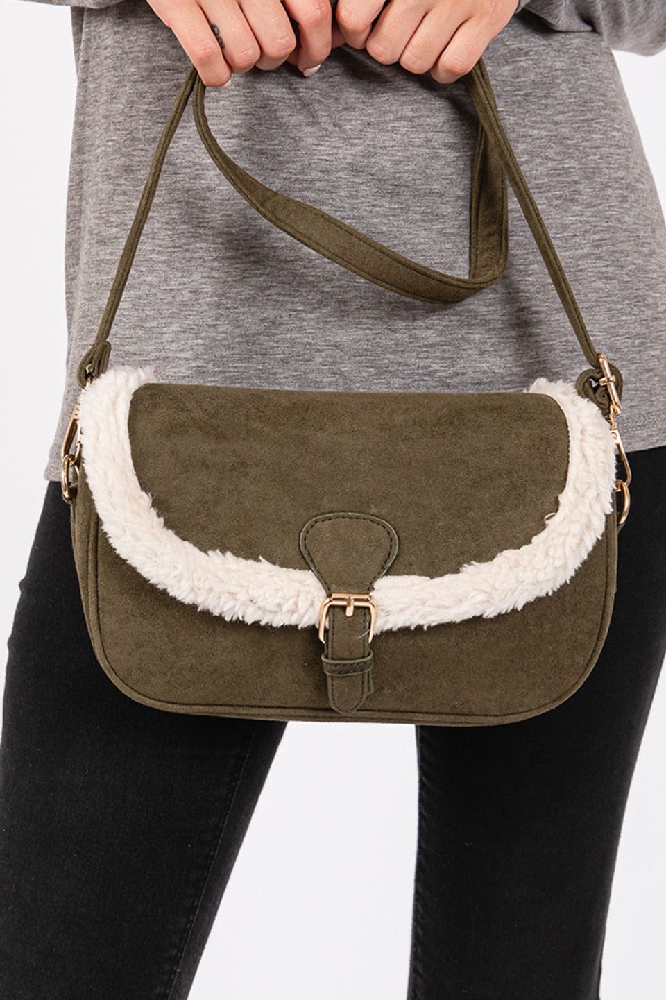 MB0261 SherpaTrimmed Faux Suede Crossbody Bag - MiMi Wholesale