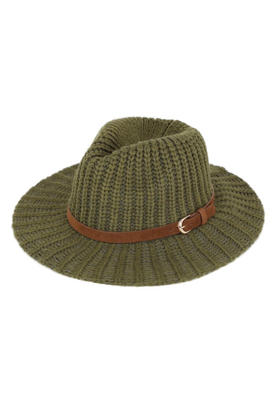 MH0085 Knit Belt Band Fedora Hat - MiMi Wholesale