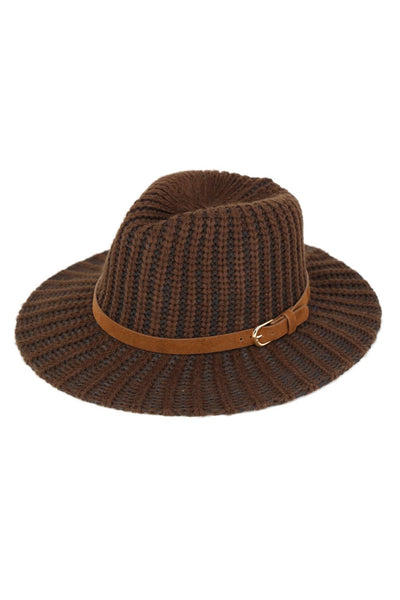 MH0085 Knit Belt Band Fedora Hat - MiMi Wholesale