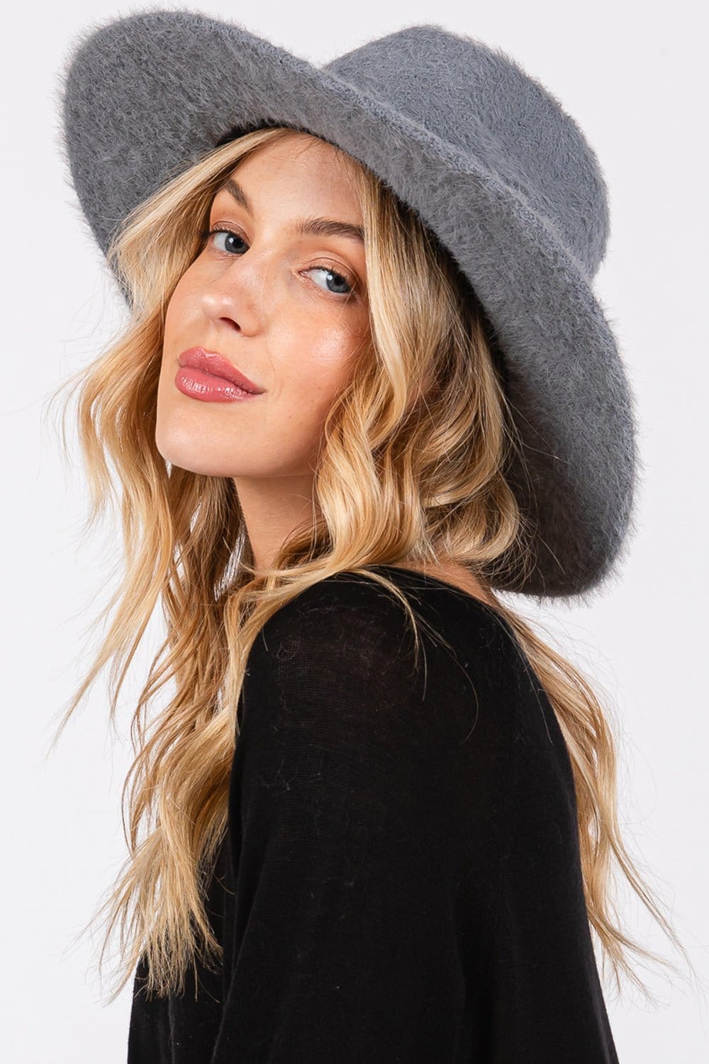 MH0172 Fuzzy Fedora Hat - MiMi Wholesale