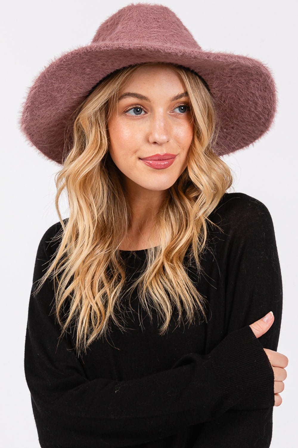 MH0172 Fuzzy Fedora Hat - MiMi Wholesale