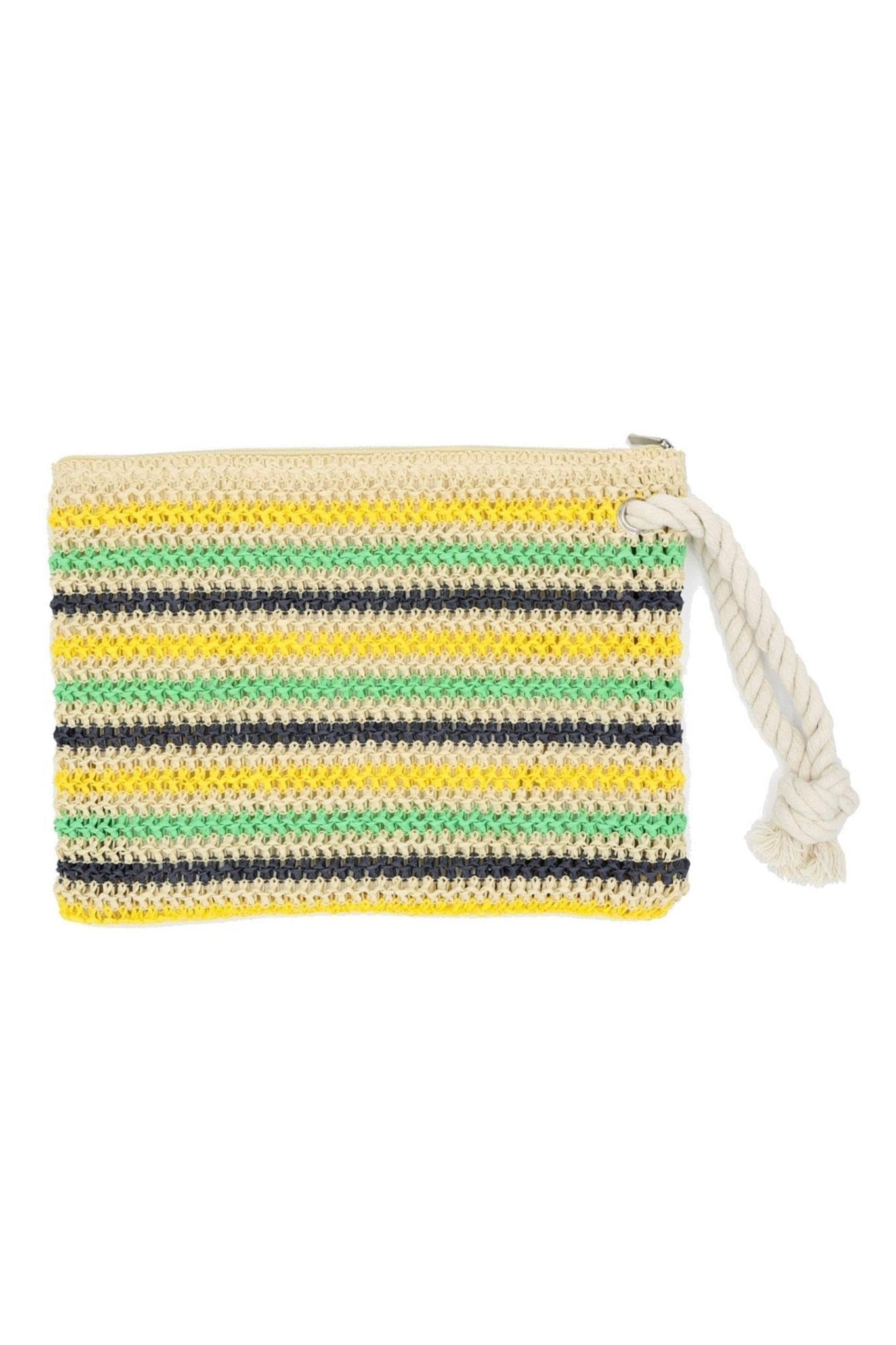 MP0205 Rope Handle Striped Crochet Pouch - MiMi Wholesale