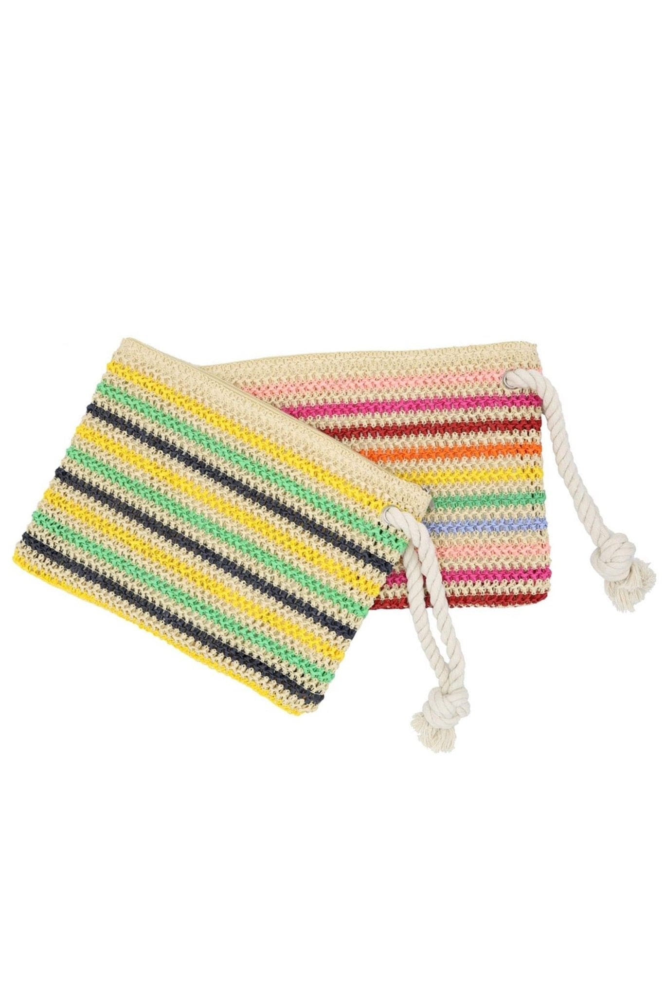 MP0205 Rope Handle Striped Crochet Pouch - MiMi Wholesale