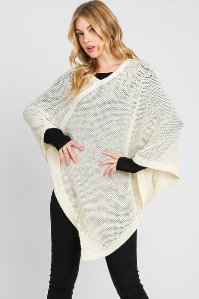 MS0335 Solid Loose Knit Poncho - MiMi Wholesale