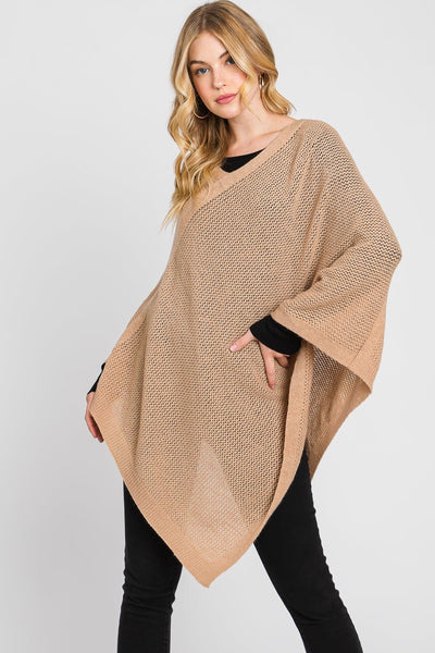 MS0335 Solid Loose Knit Poncho - MiMi Wholesale