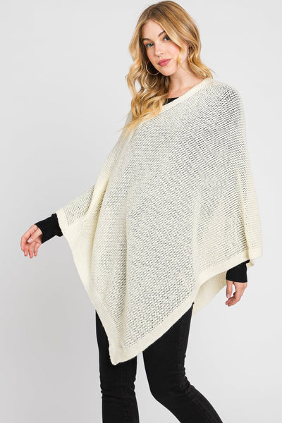 MS0335 Solid Loose Knit Poncho - MiMi Wholesale