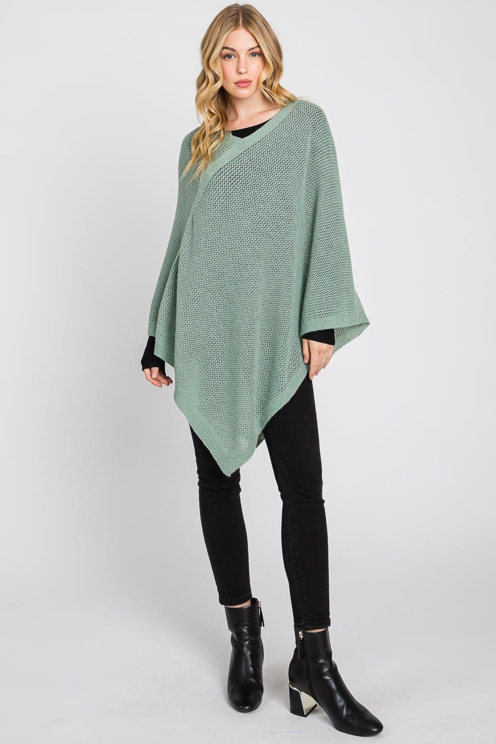 MS0335 Solid Loose Knit Poncho - MiMi Wholesale