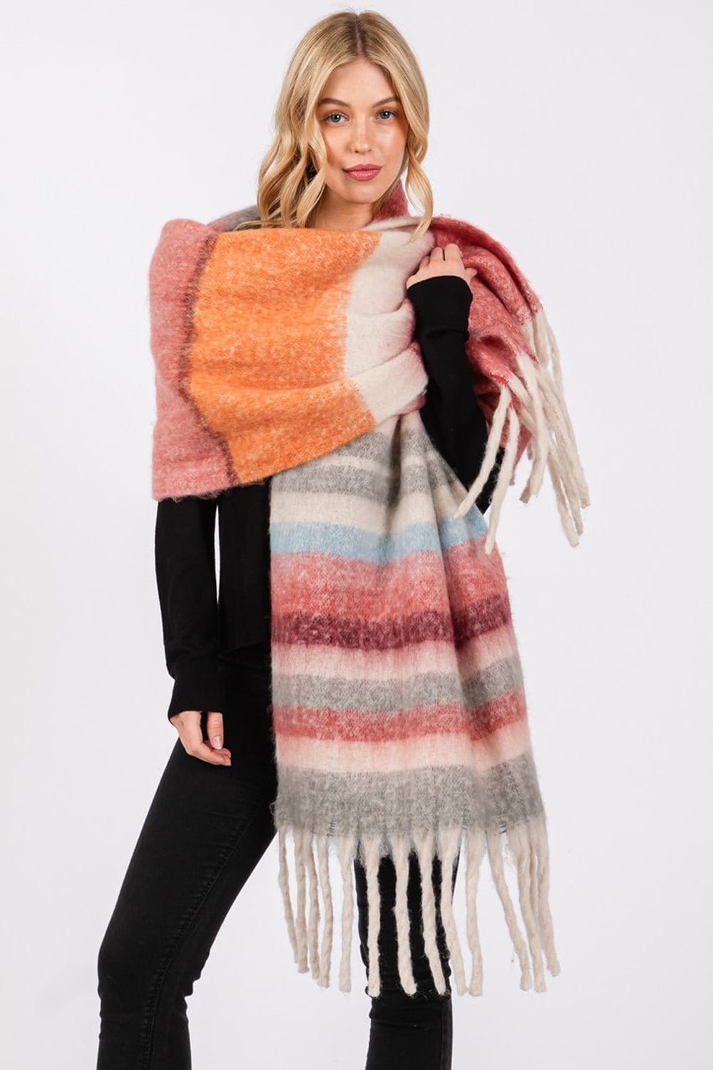 MS0390 Claudia Brushed Multi Color Stripe Scarf - MiMi Wholesale