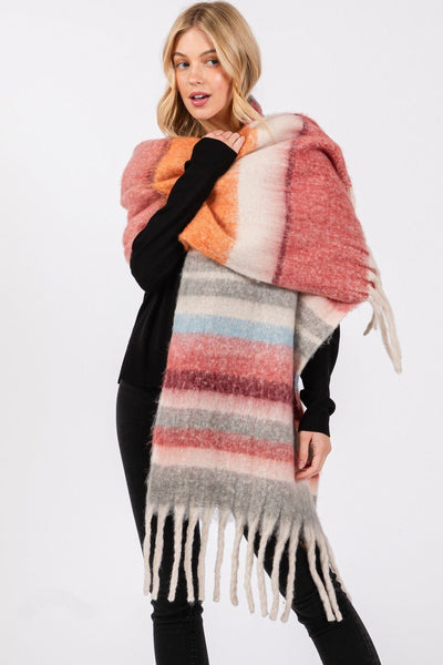 MS0390 Claudia Brushed Multi Color Stripe Scarf - MiMi Wholesale