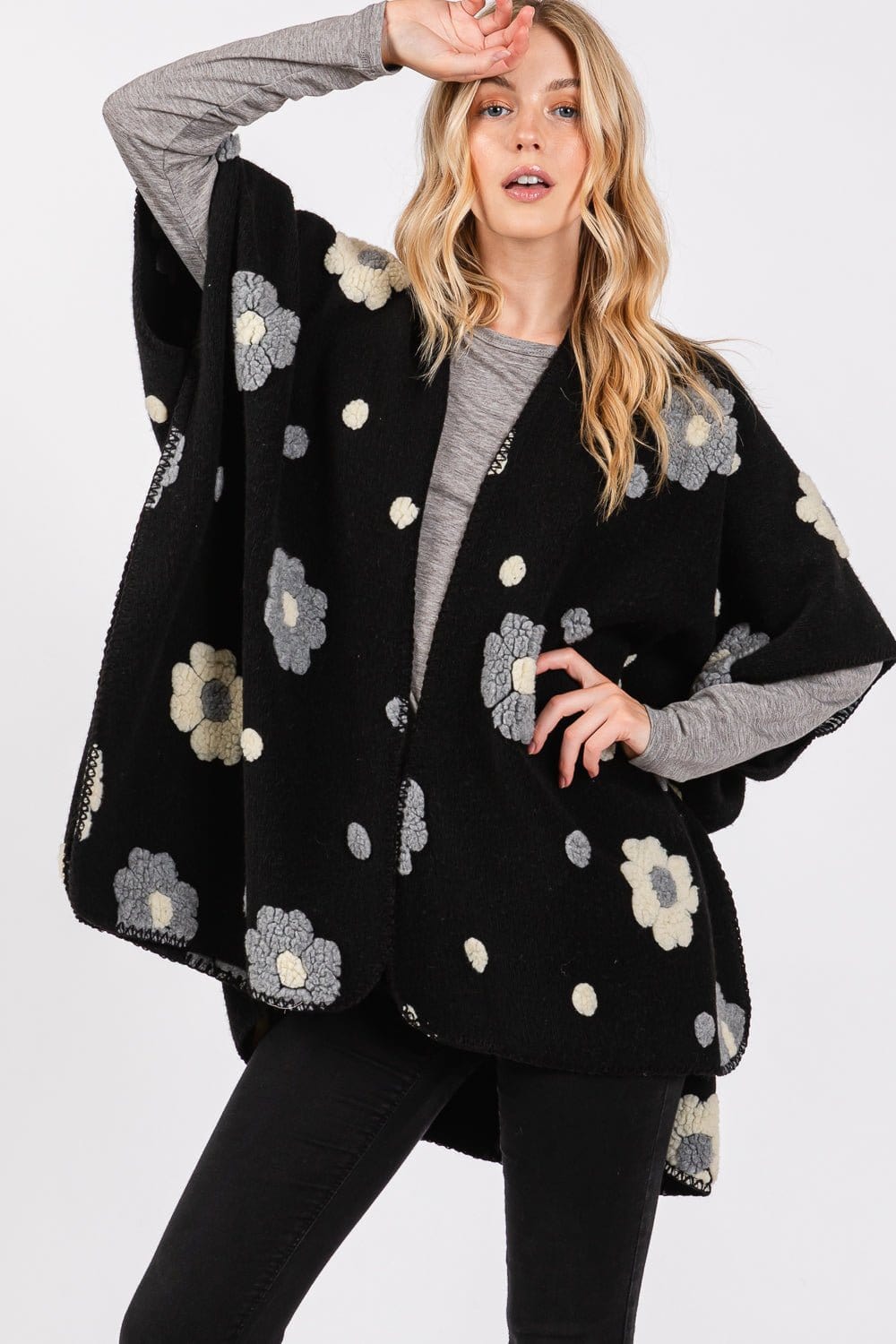 MS0399 Floral Fleece Kimono - MiMi Wholesale