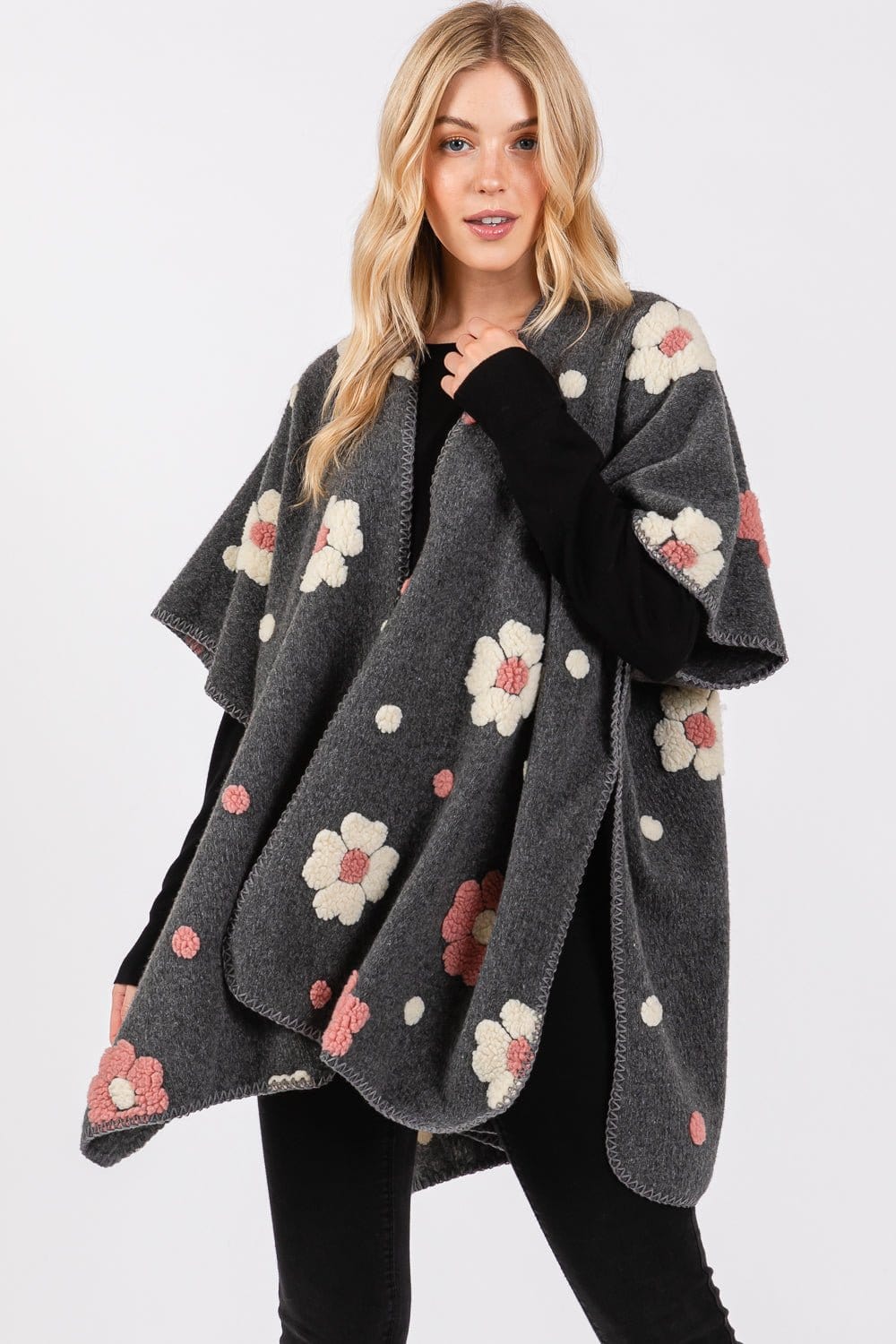 MS0399 Floral Fleece Kimono - MiMi Wholesale