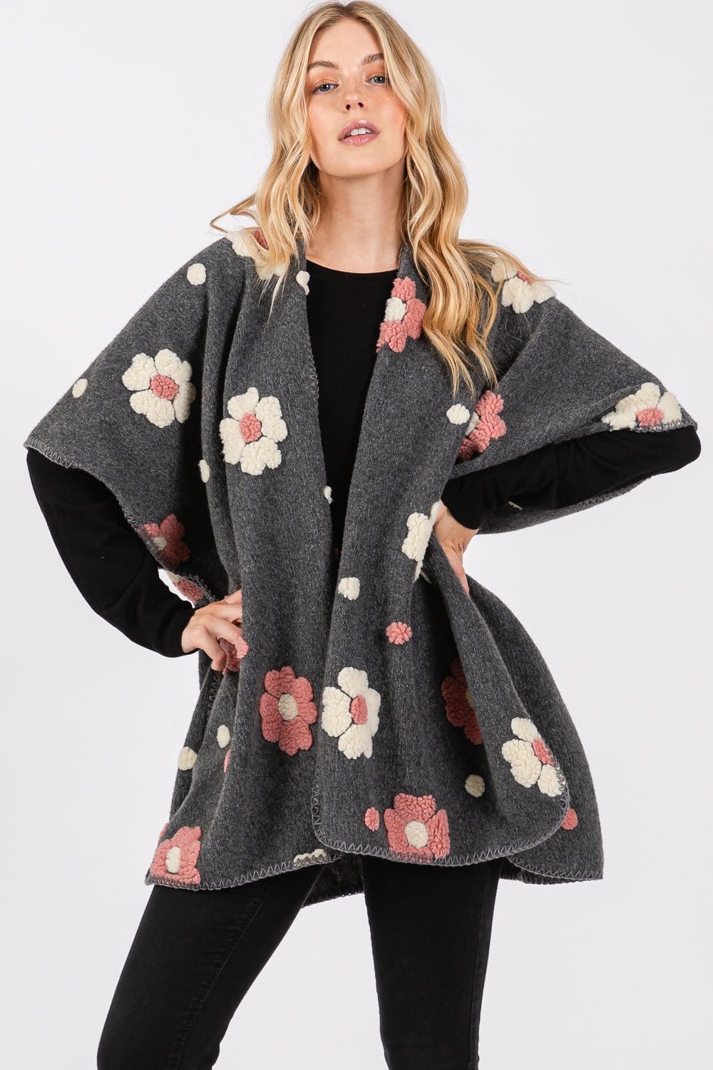 MS0399 Floral Fleece Kimono - MiMi Wholesale