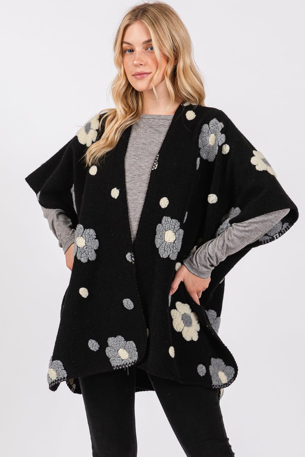 MS0399 Floral Fleece Kimono - MiMi Wholesale