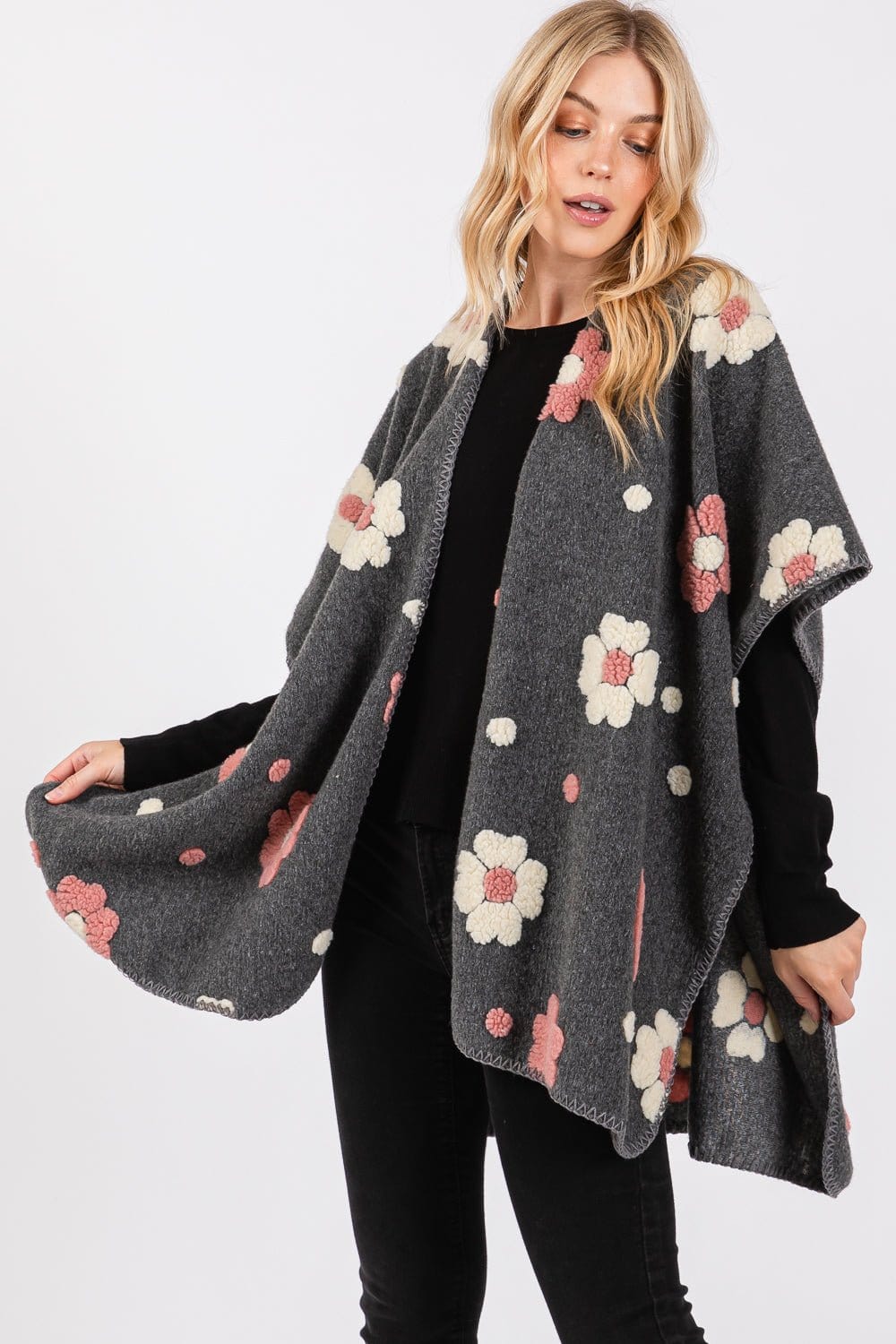 MS0399 Floral Fleece Kimono - MiMi Wholesale