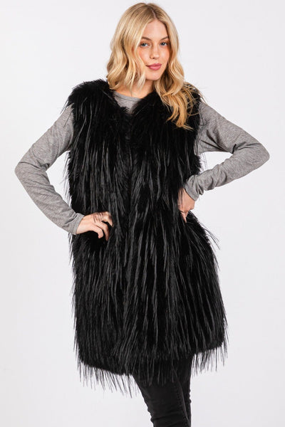 MS0403 Faux Fur Vest With Pockets - MiMi Wholesale