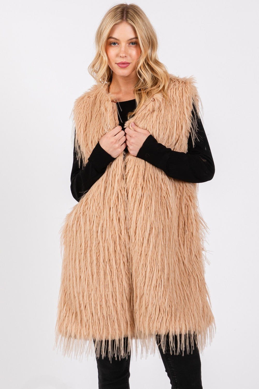 MS0403 Faux Fur Vest With Pockets - MiMi Wholesale