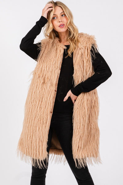 MS0403 Faux Fur Vest With Pockets - MiMi Wholesale