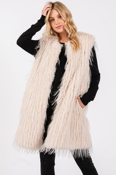 MS0403 Faux Fur Vest With Pockets - MiMi Wholesale