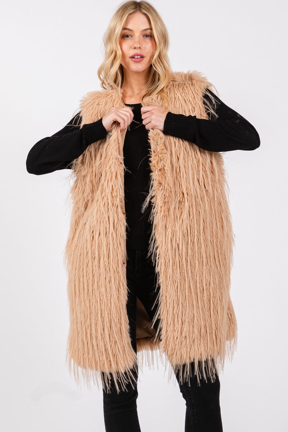 MS0403 Faux Fur Vest With Pockets - MiMi Wholesale