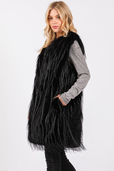 MS0403 Faux Fur Vest With Pockets - MiMi Wholesale