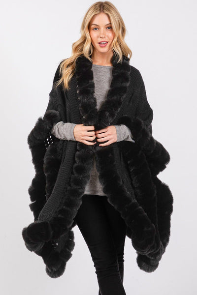 MS0408 Faux Fur Trim Cape With Closure - MiMi Wholesale