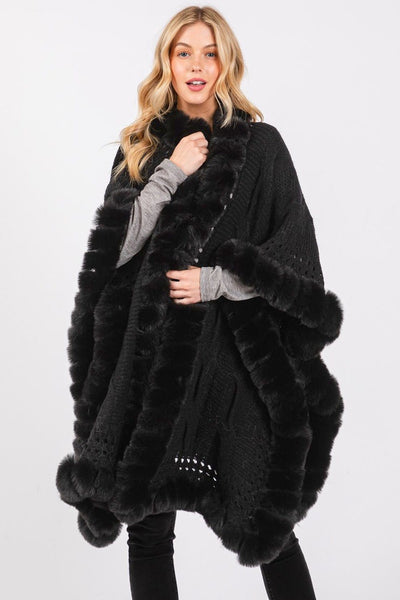 MS0408 Faux Fur Trim Cape With Closure - MiMi Wholesale