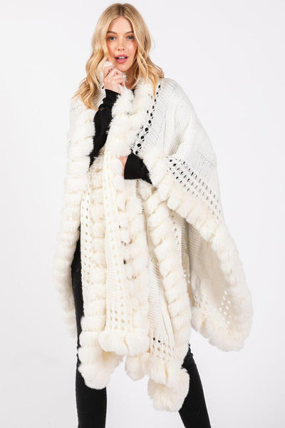 MS0408 Faux Fur Trim Cape With Closure - MiMi Wholesale