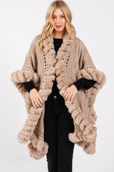 MS0408 Faux Fur Trim Cape With Closure - MiMi Wholesale