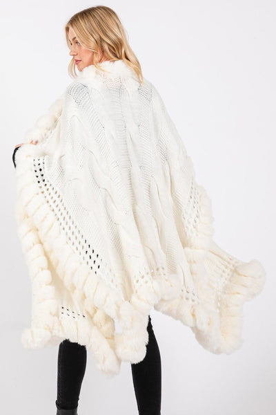 MS0408 Faux Fur Trim Cape With Closure - MiMi Wholesale